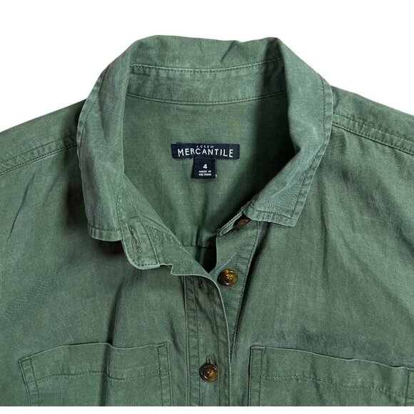 J Crew Mercantile Women Army Green Utility Shirt Dress Tie Front Pockets Size 4 - Picture 4 of 10